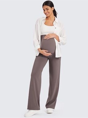 Maternity Wide-Leg Pregnancy Pants in Taupe